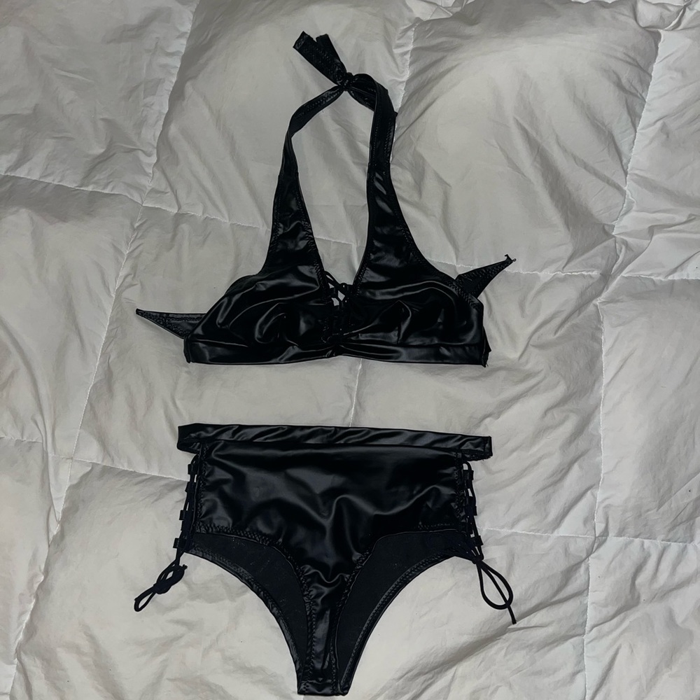 2 piece leather lingerie/rave set